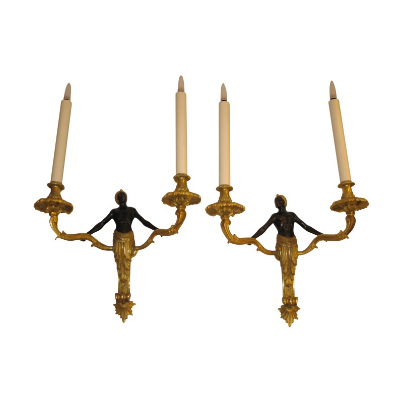 Paire d'appliques “Porteurs” 2 feux en bronze ciselé et doré, … - Moinat - Appliques murales Paire d'appliques “Porteurs” 2 feux en bronze ciselé et doré, … - Moinat - Appliques murales