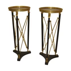 Paar Säulentische im Empire-Stil aus patinierter und vergoldeter Bronze …