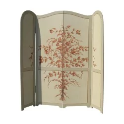 screen with 4 panels painted in gray with floral decoration.