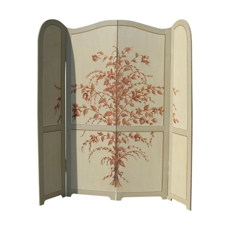 screen with 4 panels painted in gray with floral decoration. - Moinat - Screens