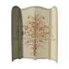 screen with 4 panels painted in gray with floral decoration. - Moinat - Screens