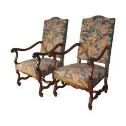 Pair of Louis XIV style armchairs in walnut with sheep bones, …