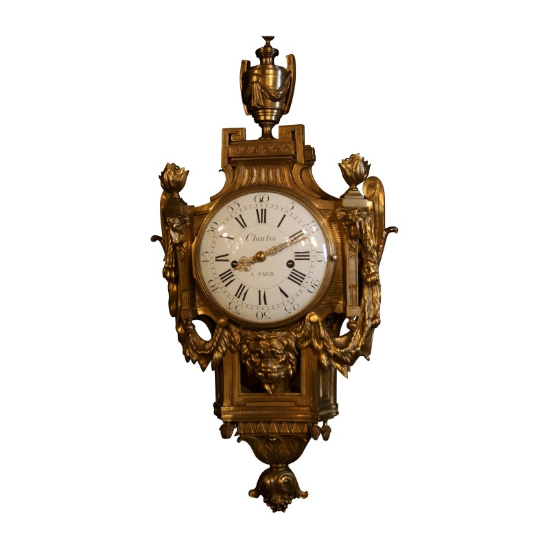 Louis XVI cartel in gilded and chiseled bronze with lion's head and … - Moinat - Pendules murales Louis XVI cartel in gilded and chiseled bronze with lion's head and … - Moinat - Pendules murales