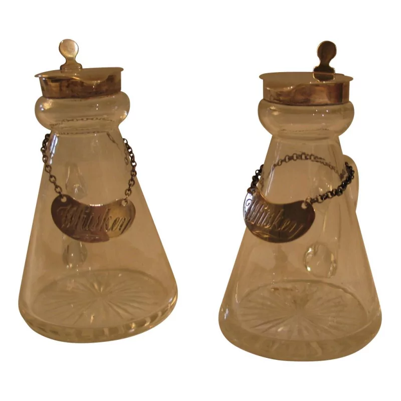 Pair of small glass Whiskey decanters with stopper … - Moinat - Carafes