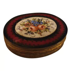 Round brass box with enamelled lid. Period late 19th …