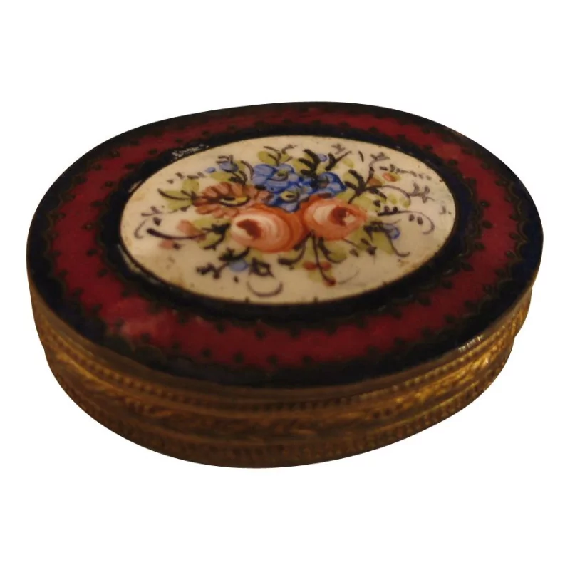 Round brass box with enamelled lid. Period late 19th … - Moinat - Boxes, Urns, Vases