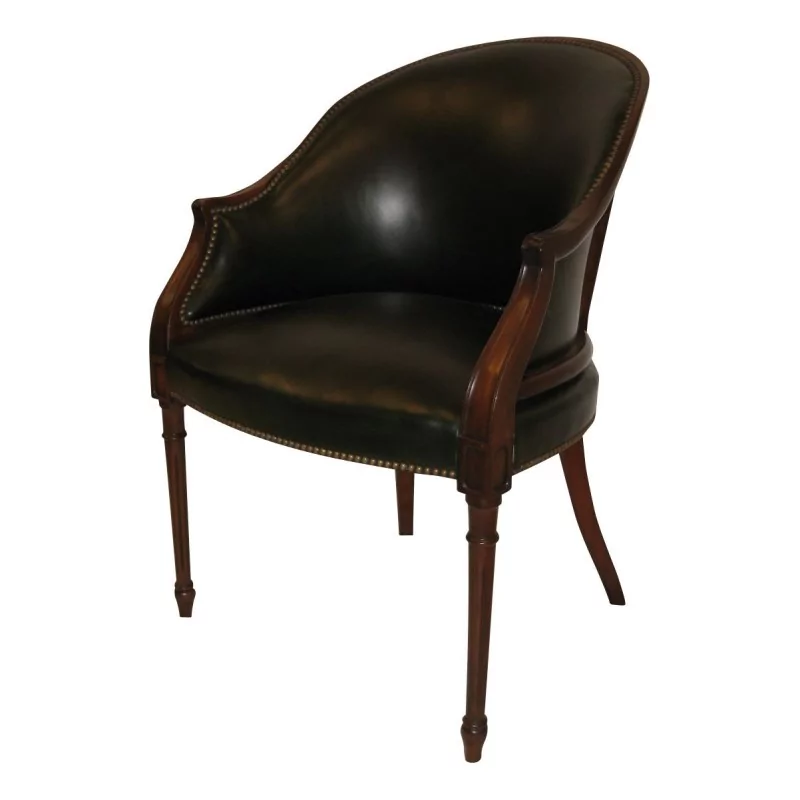 Fauteuil de bureau anglais en acajou recouvert de cuir vert. - Moinat - Fauteuils