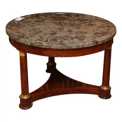 Empire mahogany pedestal table with columns and marble top...