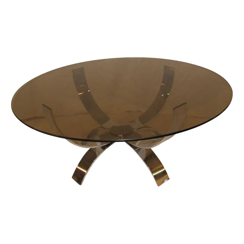 chrome art-deco pedestal table with smoked glass top. Era … - Moinat - End tables, Bouillotte tables, Bedside tables, Pedestal tables