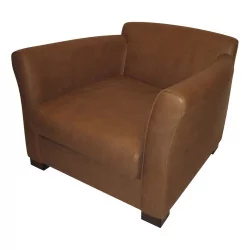 胡桃木古铜色皮革 Diner 款扶手椅，带坐垫，适合……