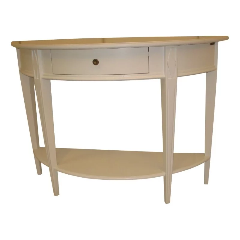 Console demi-lune peinte en blanc avec 1 tiroir. - Moinat - Consoles, Dessertes, Dos de canapé Console demi-lune peinte en blanc avec 1 tiroir. - Moinat - Consoles, Dessertes, Dos de canapé