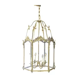 monumental Louis XV style lantern with 6 sides in bronze …