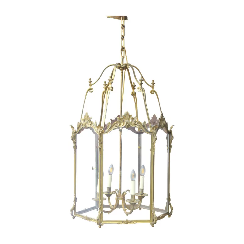 monumental Louis XV style lantern with 6 sides in bronze … - Moinat - Chandeliers, Ceiling lamps