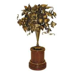 “Bouquet” sculpture in patinated bronze with its mahogany base
