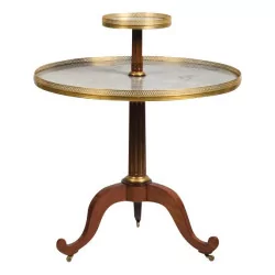 Pedestal table with 2 Louis XVI trays in fluted mahogany with