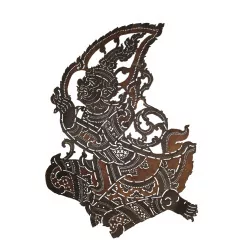 Panneau en cuir découpé “Personnage”. Indonésie, 19ème siècle.