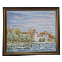 Painting, oil on canvas \"Château de Rolle\", signed