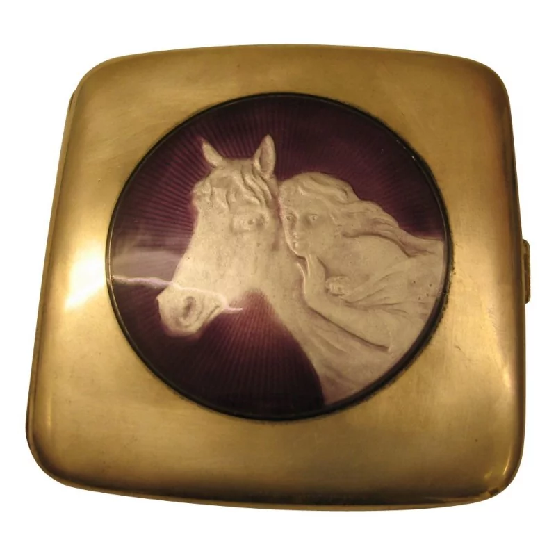 Boîte en argent 925 avec décor en émail "Femme au - Moinat - Argenterie