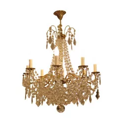 Louis XVI style chandelier in gilded bronze with 8 lights.