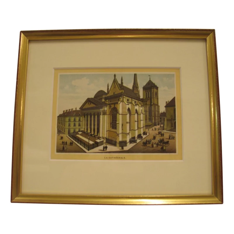 Color engraving of The Cathedral in Geneva, under glass with … - Moinat - VE2022/1