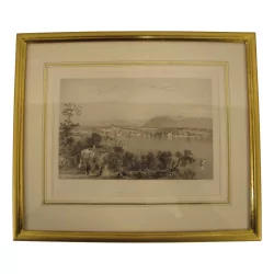 Engraving under glass “Geneva from Cologny” with baguette frame …