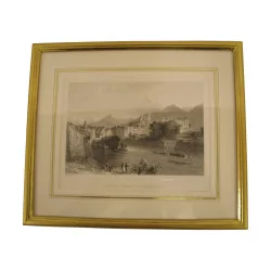 Engraving under glass “Geneva from the Ramparts” with frame …