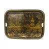 Sheet metal tray painted black with decoration. Period 19th century. - Moinat - Plates