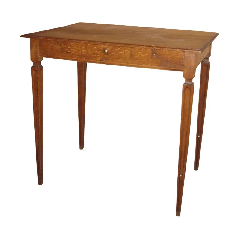 Table rectangulaire en chêne avec 1 tiroir. Epoque 19ème - Moinat - Bouts de canapé, Bouillottes, Chevets, Guéridons