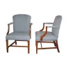 Paar Sessel aus Mahagoni mit blauem Stoffbezug … - Moinat - Armlehnstühle, Sesseln