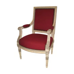 Louis XVI style armchair in carved and painted gray and …