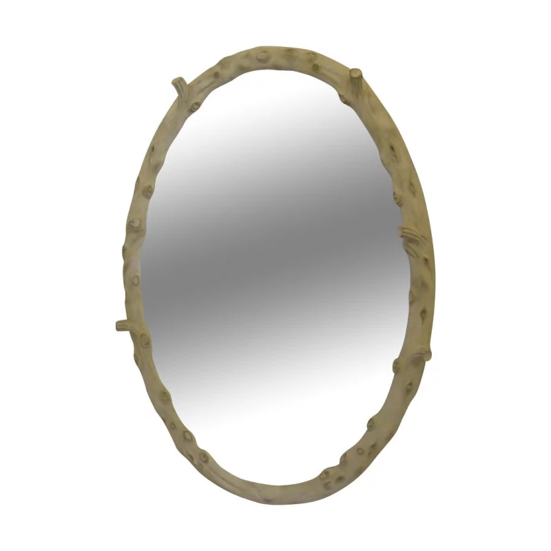 Miroir ovale “Tronc” en bois sculpté patiné blanc. - Moinat - Glaces, Miroirs