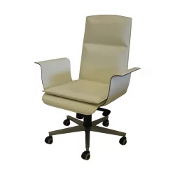 adjustable “Wing” office armchair, in white leather with …