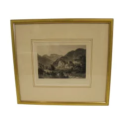 engraving of Dorf Schwendi in Appenzell, under glass with frame …