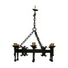 wrought iron chandelier with 6 lights. - Moinat - Chandeliers, Ceiling lamps
