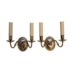 Pair of silvered bronze sconces with crystal peg …