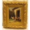 Tableau, huile sur bois “Les poules sortant du poulailler”, … - Moinat - Tableaux - Divers