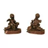 Pair of “Puttis” in patinated bronze on a marble base … - Moinat - Bronzes