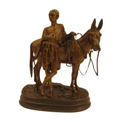 Bronze “Donkey and Shepherd”, golden and brown patina, subject …