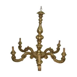 carved and gilded wooden chandelier with 6 lights.