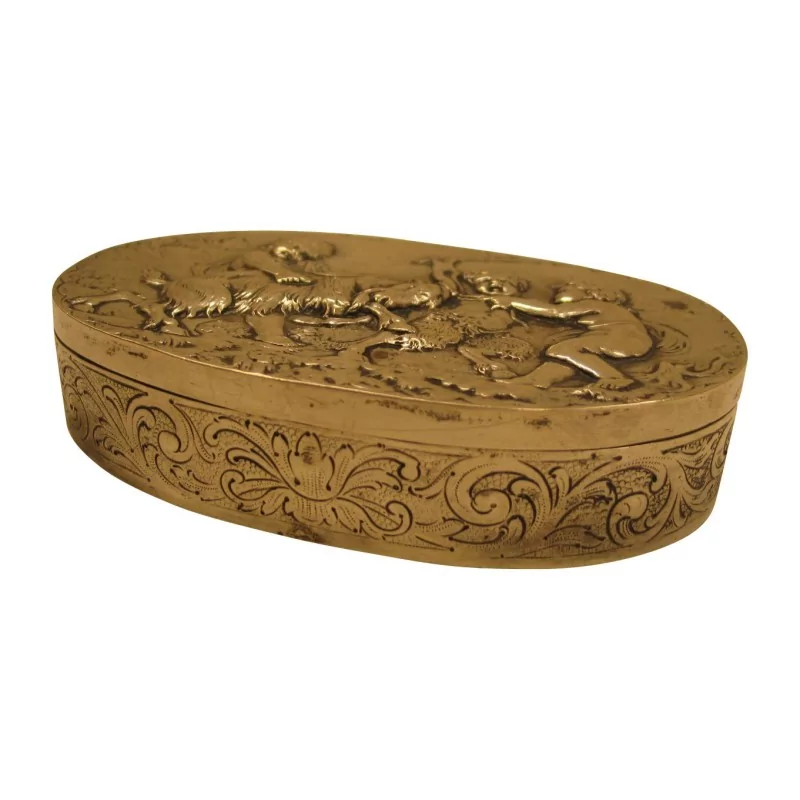 Boîte ovale "Aux Bambins" en argent avec couvercle. Epoque - Moinat - Argenterie