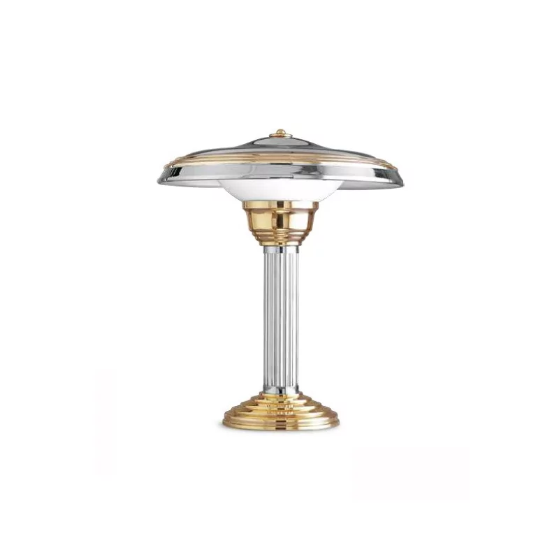 chrome and gold lamp with white opaque glass. - Moinat - Table lamps