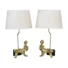 Pair of andirons mounted as a lamp. Louis XVI Empire “Heads of … - Moinat - Table lamps