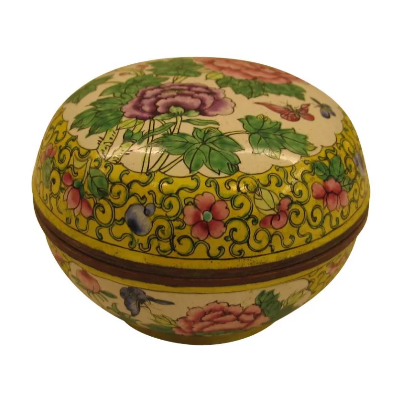 Gelbe Cloisonné-Dose mit Blumendekor. China, Kanton, spät … - Moinat - Schachtel, Urnen, Vasen