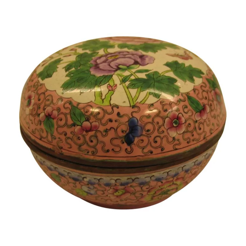 Rosa Cloisonné-Schachtel mit Blumendekor. China, Kanton, spät … - Moinat - Schachtel, Urnen, Vasen