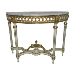 Louis XVI style half-moon console in patinated sculpted wood …