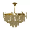 gilded bronze chandelier with drop-shaped crystals. - Moinat - Chandeliers, Ceiling lamps