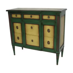 个路易十六风格的米色绿色彩绘木抽屉柜，配有 5 个……