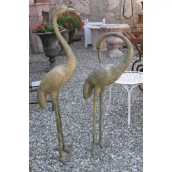 Pair of Herons in antique patinated bronze.