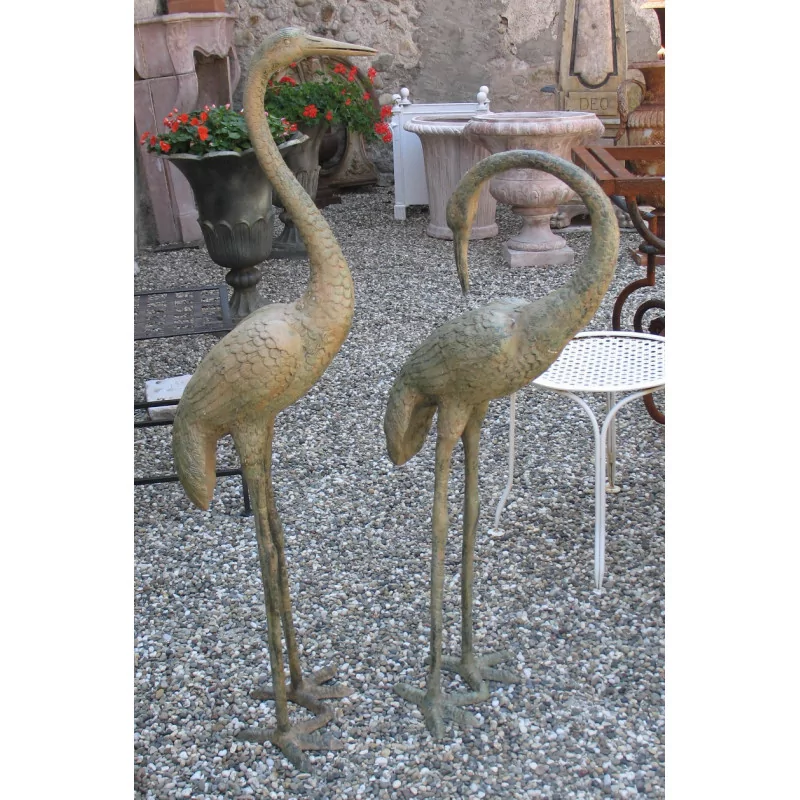 Pair of Herons in antique patinated bronze. - Moinat - Statues