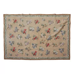 Gebrauchter beiger Aubusson-Teppich mit Blumenmuster. Farben: …